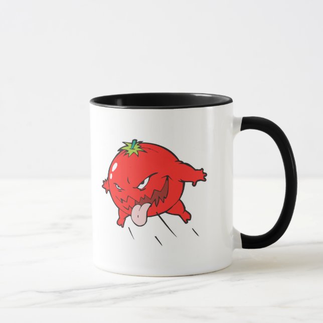 Taza personaje de caricatura de tomate podrido furioso (Derecha)