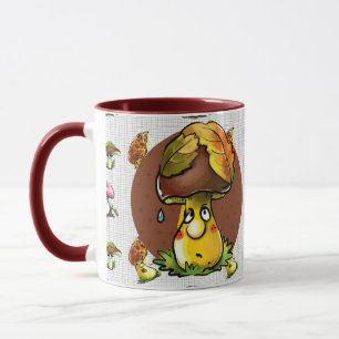 Taza Personaje de caricatura marrón y hongo