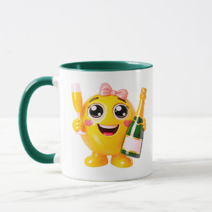 Taza Personaje de Emoji de Champán Sonriente
