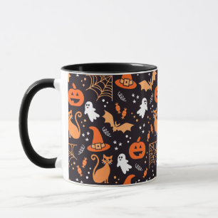 Taza Personajes de halloween ilustrados en bg negro