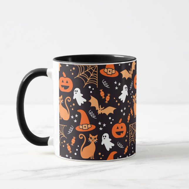 Taza Personajes de halloween ilustrados en bg negro (Izquierda)
