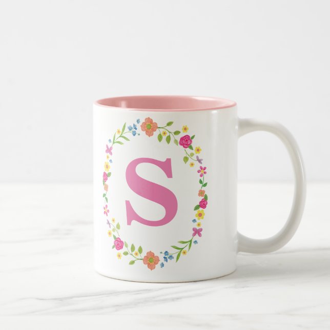 Taza personal para ella, inicial enmarcada floral (Derecha)