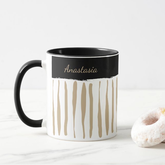 Taza Personalised Black and Gold Artistic Stripes (Con donut)