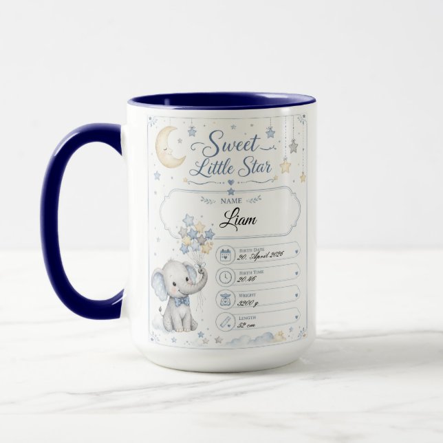 Taza Personalisierbare Baby Geburtstafel mit Elefant  (Izquierda)