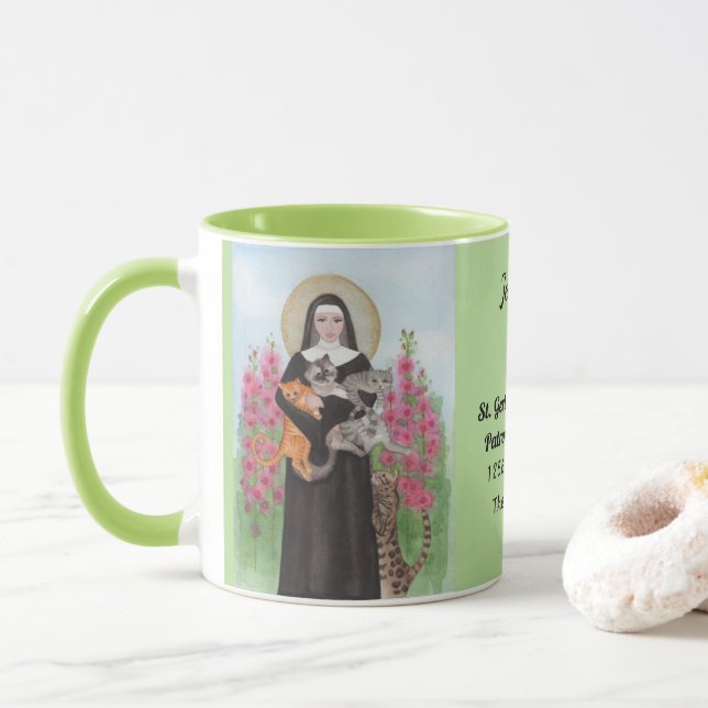 Taza Personaliza al patrocinador Saint of Cats Gertrude (Con donut)