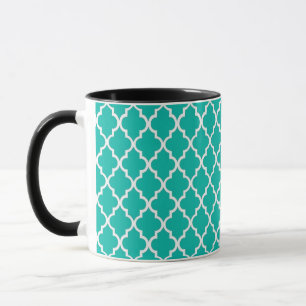 Taza Personaliza teal patrón de cuatro hojas monograma