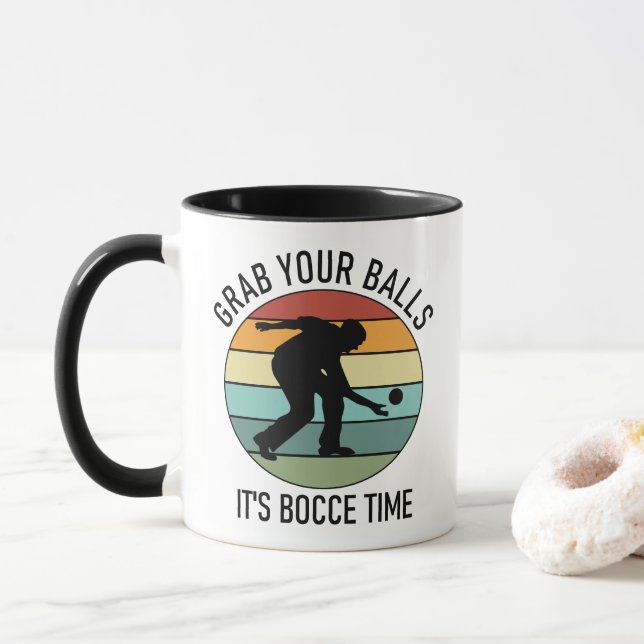 Taza Personalizable 2 cara (nombre) Bocce Ball Mug (Con donut)