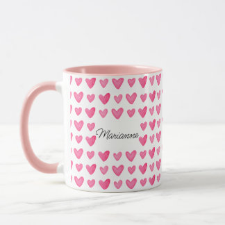 Taza Personalizable acuarela de color rosa de corazón