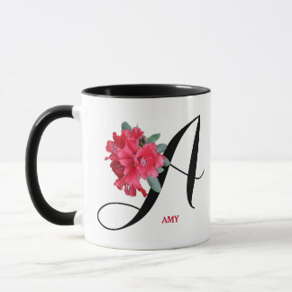 Taza Personalizable Amy nombre flores rojas bonito flor