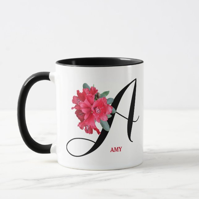 Taza Personalizable Amy nombre flores rojas bonito flor (Izquierda)
