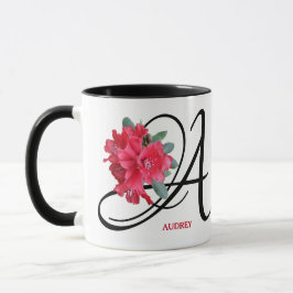 Taza Personalizable Audrey nombre flores rojas moda boh