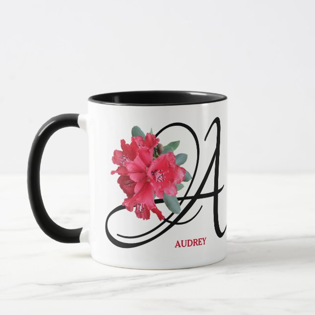 Taza Personalizable Audrey nombre flores rojas moda boh (Izquierda)
