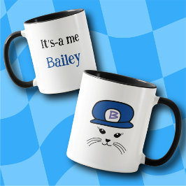 Taza Personalizable Azul Cap Pequeño Gato Mug