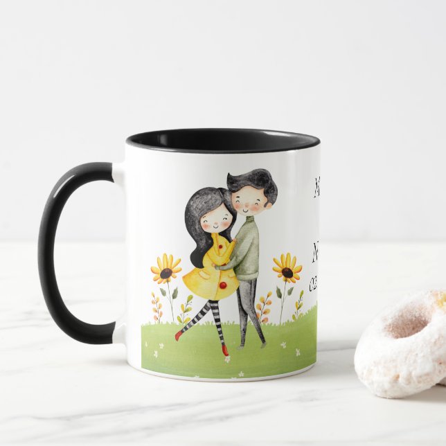 Taza Personalizable de abrazo de pareja cúrcuta (Con donut)