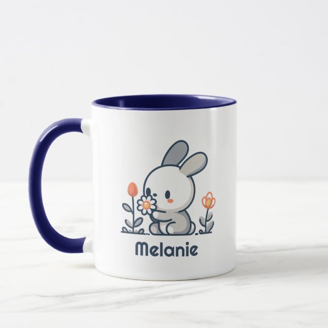 Taza Personalizable de conejo y flores Mug (Izquierda)