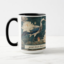 Taza Personalizable de grúa azul botánico vintage