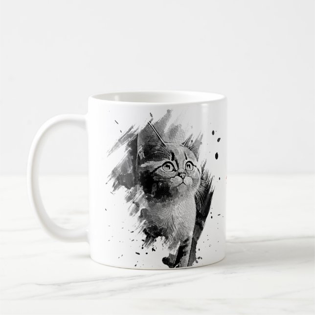 Taza Personalizable de peluca para gatos de pintura neg (Izquierda)