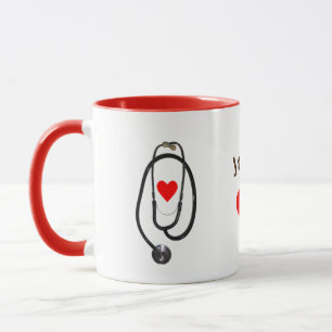 Taza Personalizable, estetoscopio y corazón, enfermera