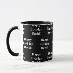 Taza Personalizable Feliz Cumpleaños Texto   Blanco y n