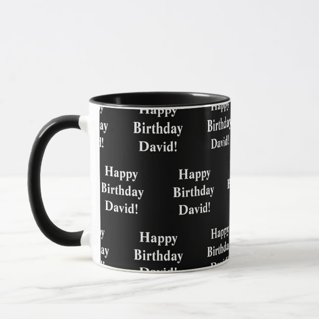 Taza Personalizable Feliz Cumpleaños Texto | Blanco y n (Izquierda)