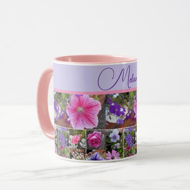 Taza Personalizable floral rosa de Petunia (Anverso izquierdo)