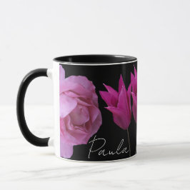 Taza Personalizable flores moradas Paula nombre negro