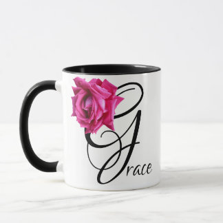 Taza Personalizable Grace nombre rosa rosa floral boho