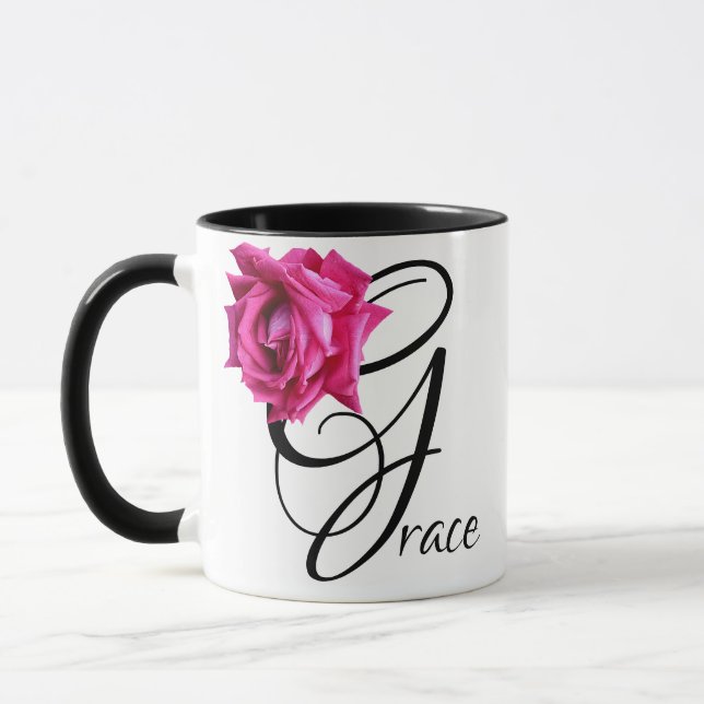 Taza Personalizable Grace nombre rosa rosa floral boho (Izquierda)