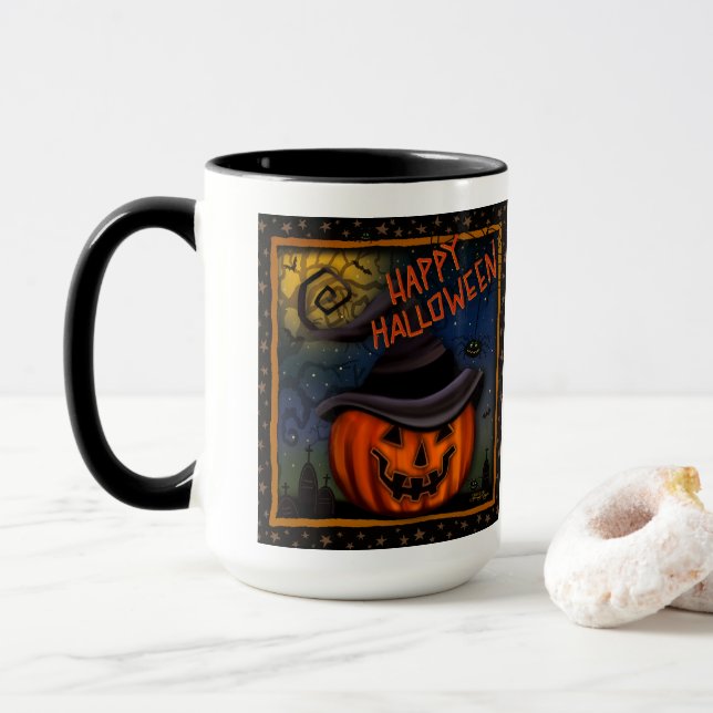 Taza Personalizable Halloween Spooky Jack O Lantern (Con donut)