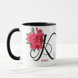 Taza Personalizable Karen nombre flores rojas bonito gl