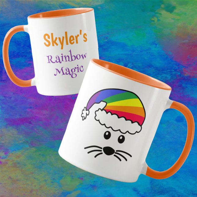 Taza Personalizable Little Mouse Rainbow Santa (Subido por el creador)
