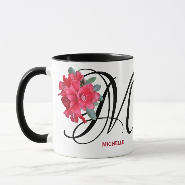 Taza Personalizable Michelle nombre flores rojas trendy (Izquierda)