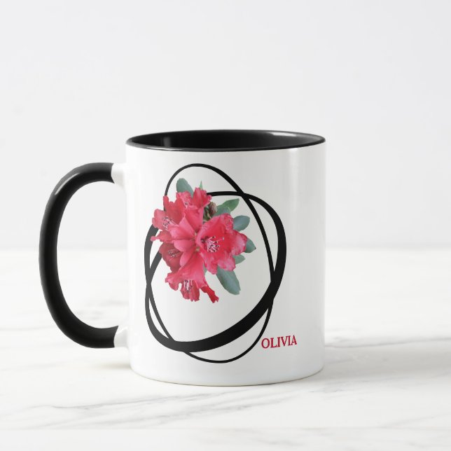 Taza Personalizable Olivia nombre estilo romántico rojo (Izquierda)