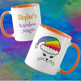 Taza Personalizable Pequeño gato arcoiris Santa