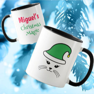 Taza Personalizable Pequeño Gato Santa Elf