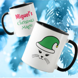 Taza Personalizable Pequeño Gato Santa Elf
