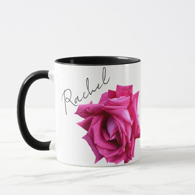 Taza Personalizable Raquel nombre rosa rosado caliente  (Izquierda)