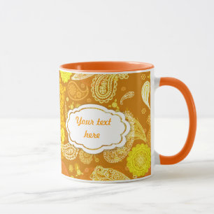 Taza Personalizable soleado amarillo-naranja de Paisley