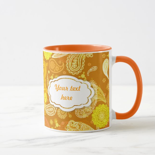 Taza Personalizable soleado amarillo-naranja de Paisley (Derecha)