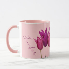 Taza Personalizable tulipán rosa floral Jennifer nombre