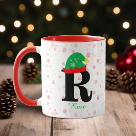 Taza Personalización monogramada con nombre familia roj