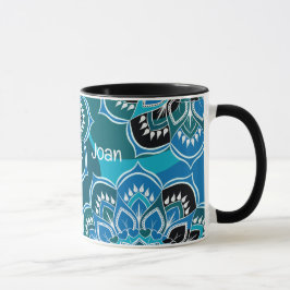 Taza Personalización Nombre azul Paisley negro interior