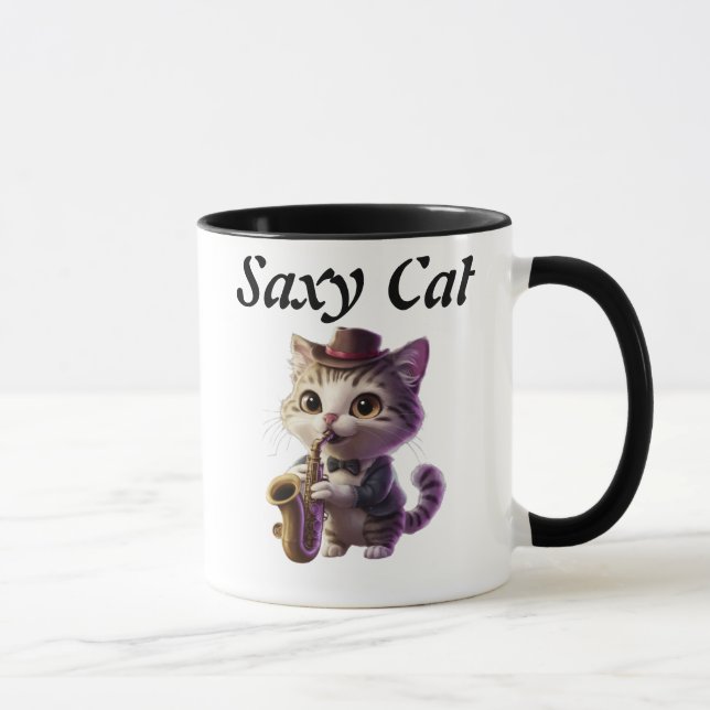 Taza Personalización Nombre Saxofón Saxy Cat (Derecha)