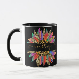 Taza personalizada con estampado de arcoíris y leo