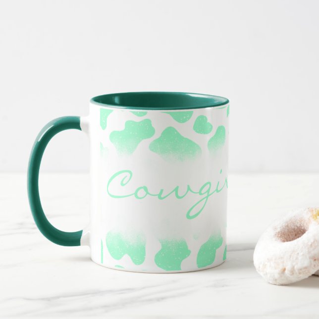 Taza personalizada con estampado de cuero de vaque (Con donut)