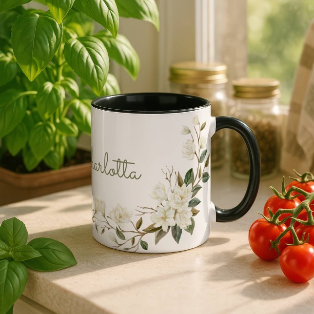 Taza personalizada con flores blancas, nombre pers (Subido por el creador)