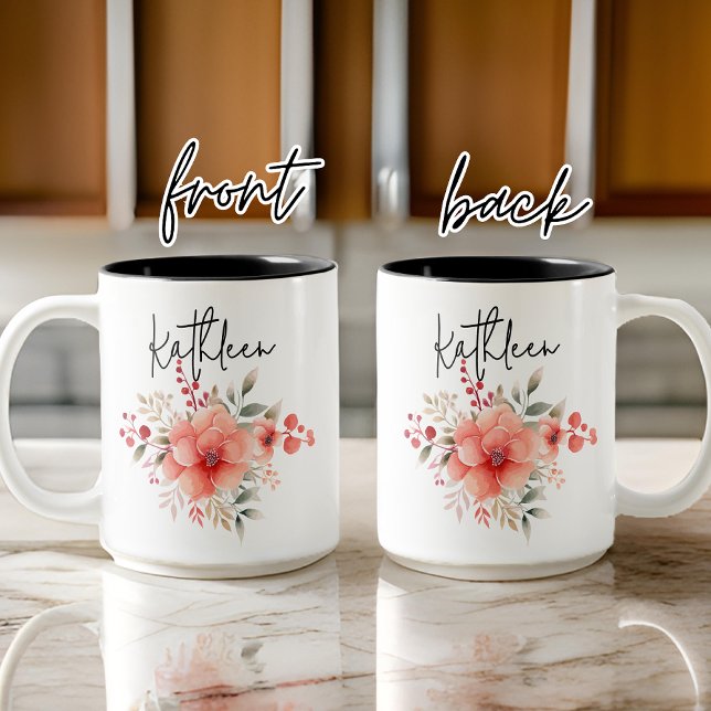 Taza personalizada con flores de acuarela, regalo  (bridesmaid gift mug, bridesmaid proposal gift, bridal shower mug, bachelorette favor gift, mom gift)