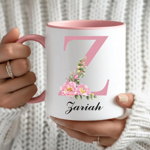 Taza Personalizada con Flores Rosadas como Regalo 