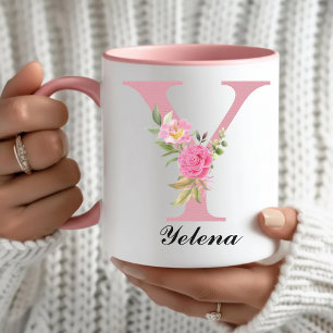 Taza Personalizada con Flores Rosadas Regalo para 