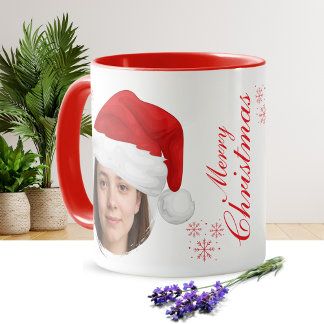 Taza personalizada con foto de sombrero de Santa |